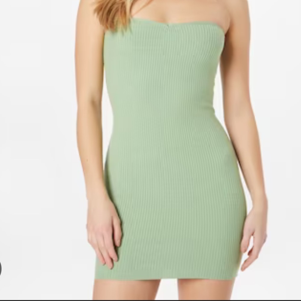 Edikted Strapless Knitted Dress in Light Green